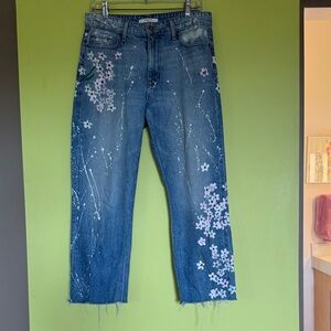 Blue Fidelity Floral Paint-Splatter Straight-Leg Jeans Size 29